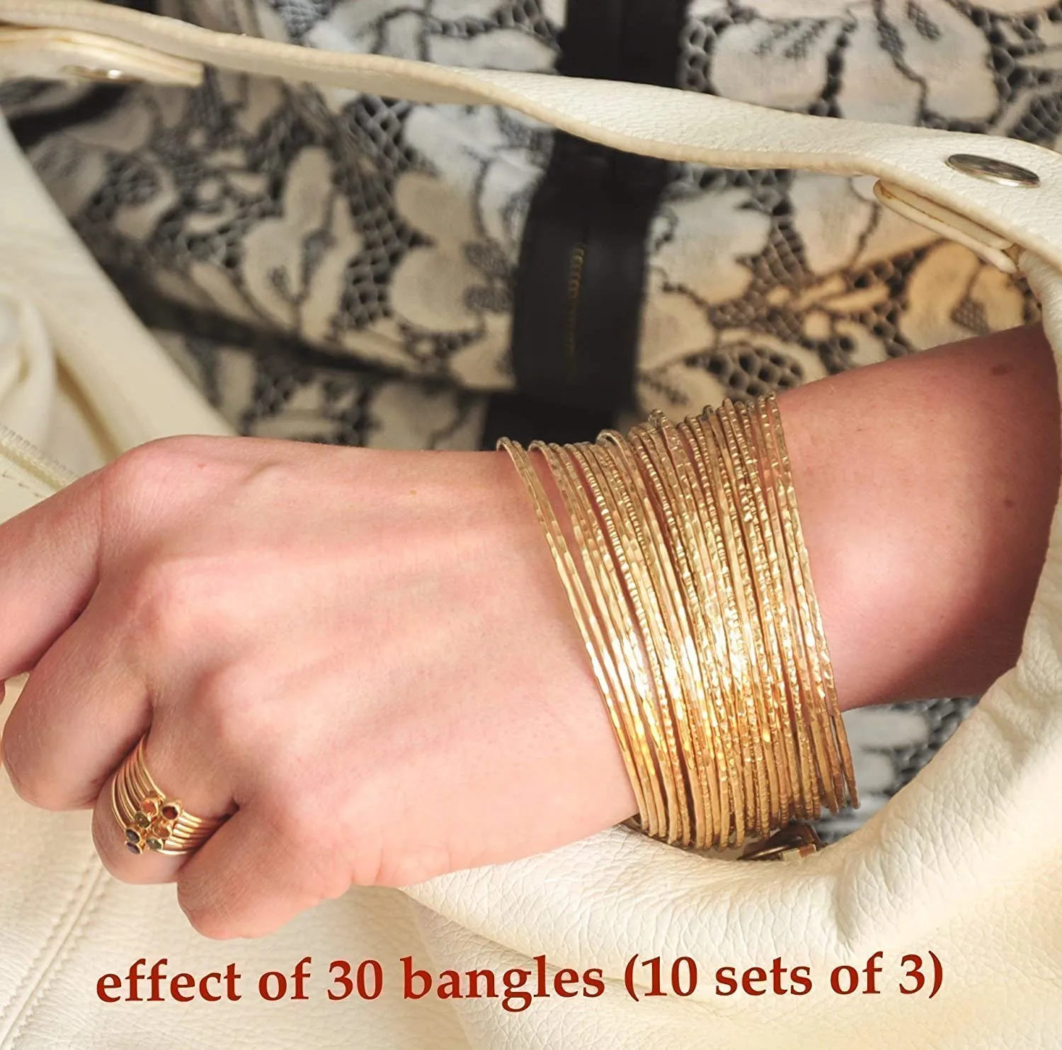 14k gold filled Bangles hammered slip on set of 3 textures, Mu-Yin Jewelry Handmade in USA (M upgrade)