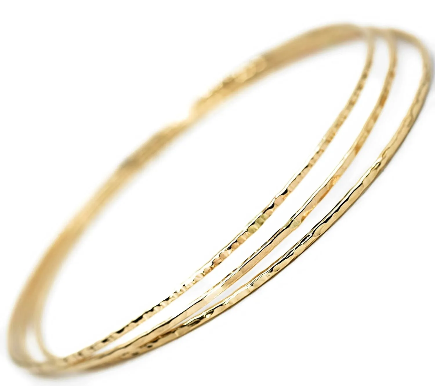14k gold filled Bangles hammered slip on set of 3 textures, Mu-Yin Jewelry Handmade in USA (M upgrade)