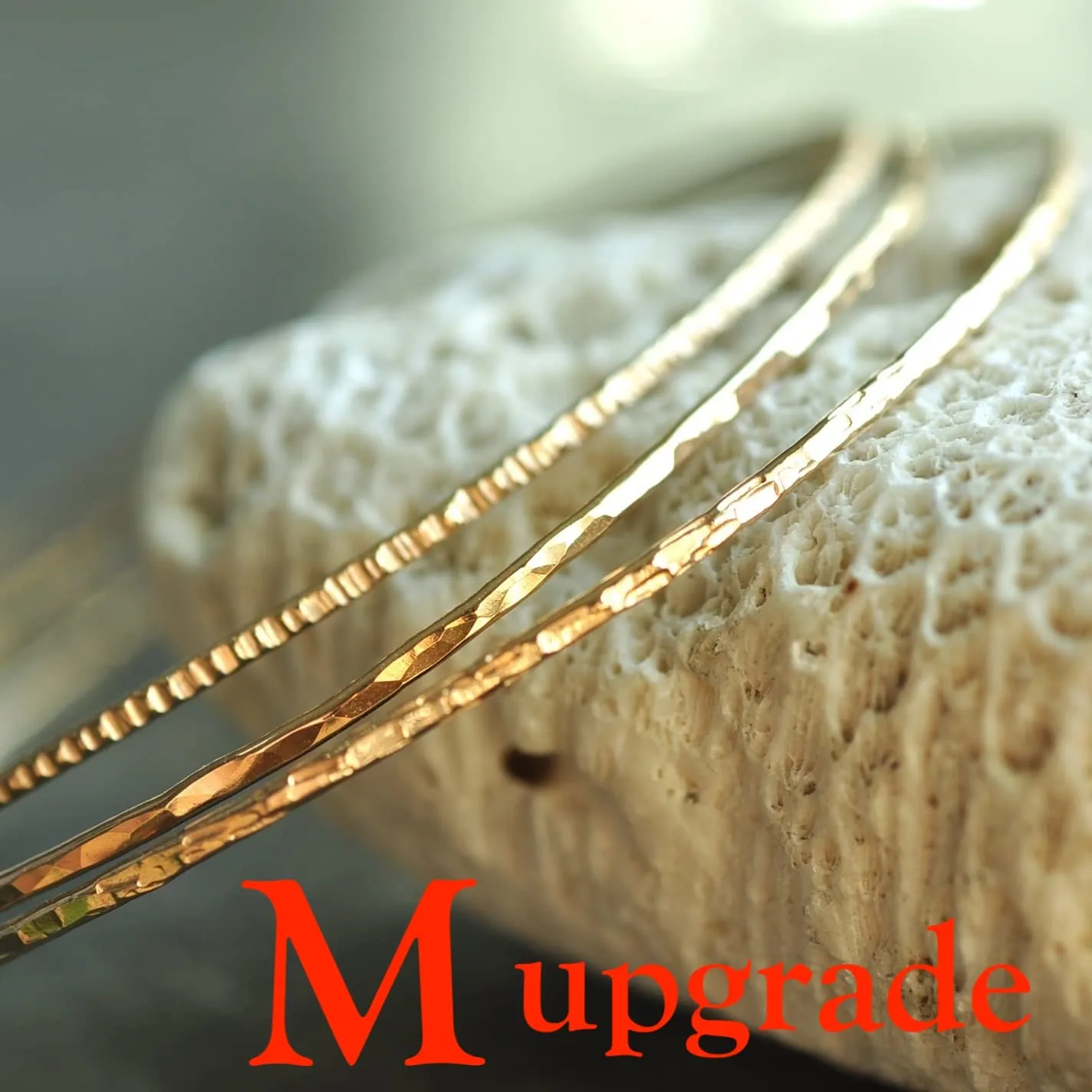 14k gold filled Bangles hammered slip on set of 3 textures, Mu-Yin Jewelry Handmade in USA (M upgrade)