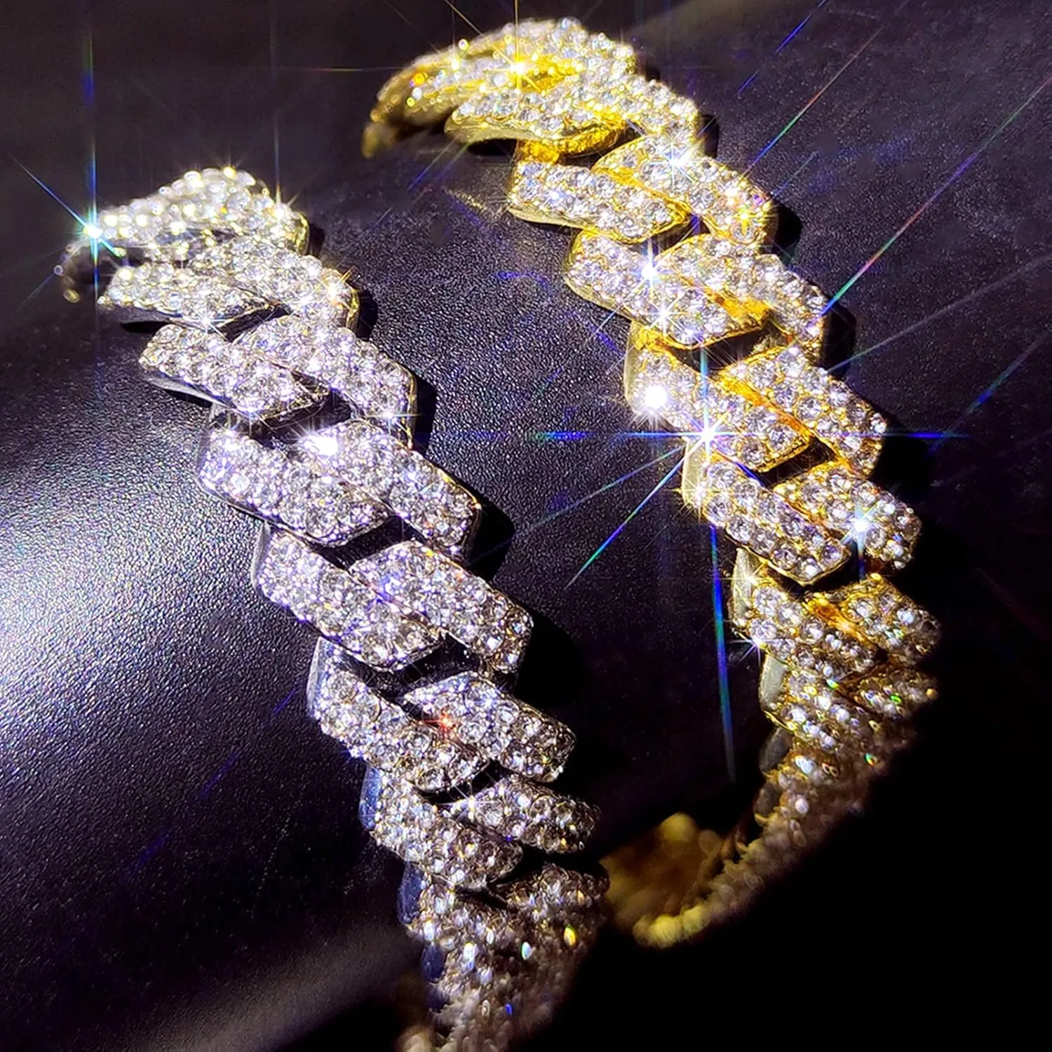 14mm Cuban Link Chain for Men Iced Out Miami Cuban Link Chain Necklace Bracelet for Men Women Bling Diamond Cuban Chains Bracelets/Necklaces Hip Hop Jewelry