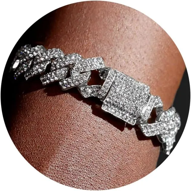 14mm Cuban Link Chain for Men Iced Out Miami Cuban Link Chain Necklace Bracelet for Men Women Bling Diamond Cuban Chains Bracelets/Necklaces Hip Hop Jewelry