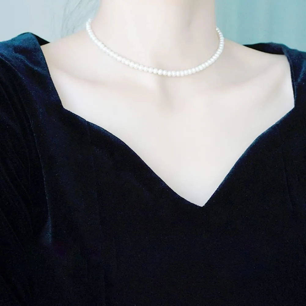 14" Sterling Silver Shell Pearl Choker for Women 4mm 6mm 8mm Dainty Pearl Necklaces s925 Wedding Jewelry