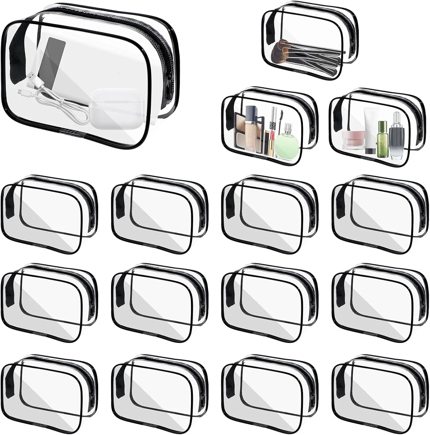 16 Pcs Cosmetic Bags Bulk Clear Makeup Bags Toiletry Bag for Travel PVC Zipper, Clear Travel Toiletry Bag for Women Men, PVC Waterproof Travel Small Pouches with Zipper Organizer
