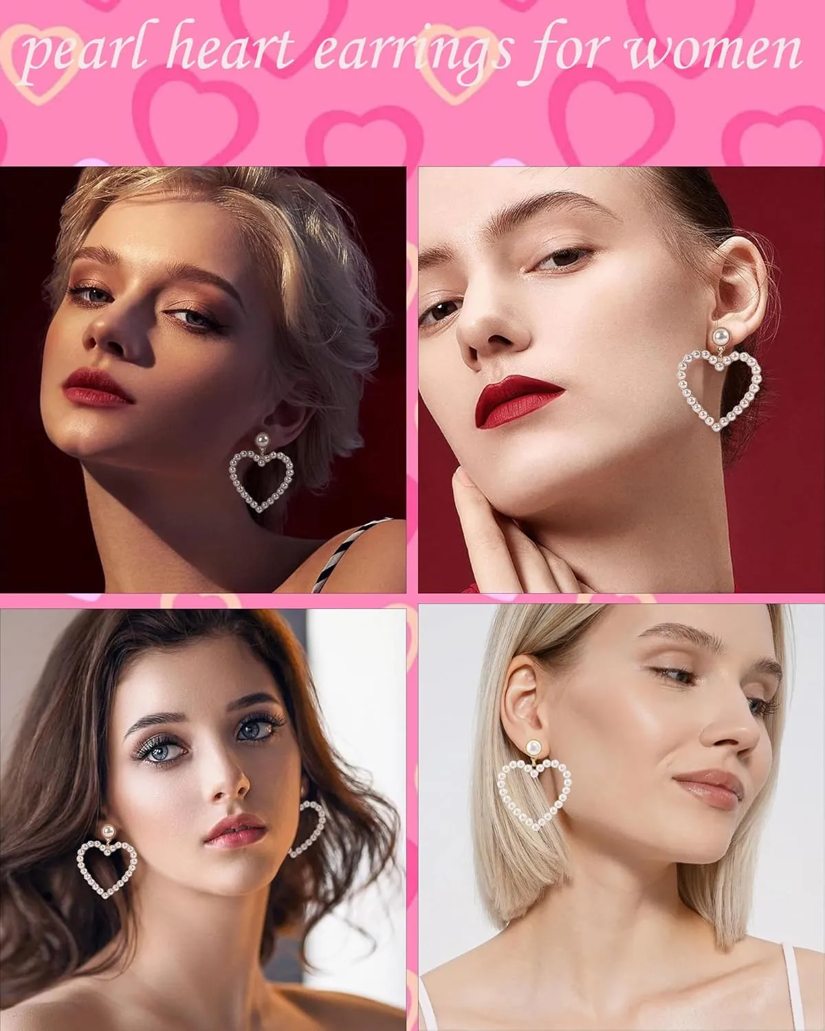 2 Pairs Pearl Heart Earrings for Women Heart Pearl Hoop Earrings Elegant Pearl Heart Dangle Earrings Trendy Pearl Hoop Earrings White Heart Pearl Loop Earrings Fashion Jewelry