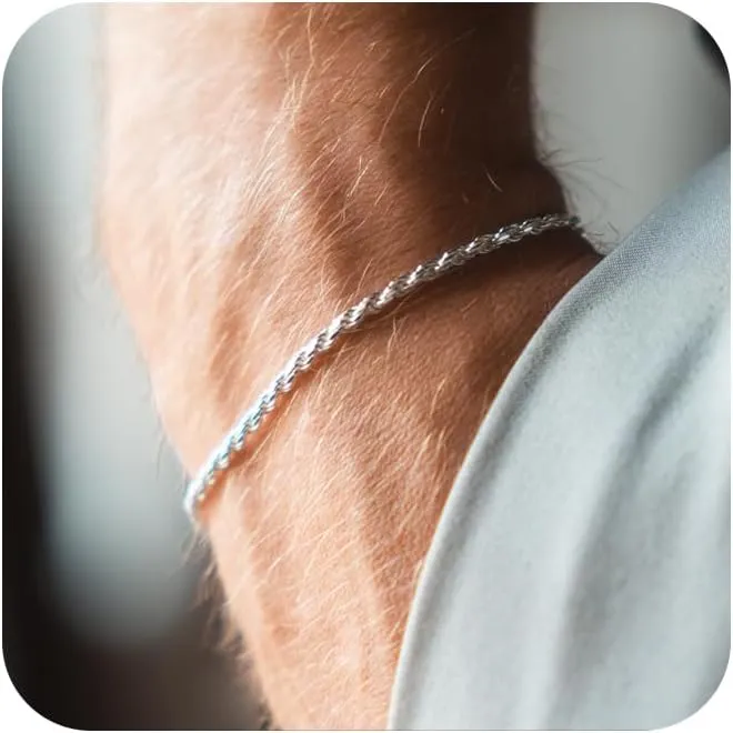2 Pcs 925 Sterling Silver 5mm Cuban Link Chain for Men&2.5mm Rope Link Chain Bracelet Set for Men's&woman,Trendy hip-hop stacking Fashion Gift Boyfriend/Girlfriend/mother's Non Tarnish Hypoallergenic