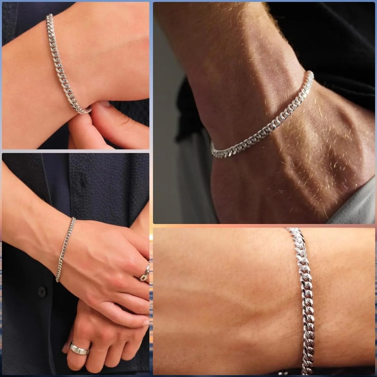 2 Pcs 925 Sterling Silver 5mm Cuban Link Chain for Men&2.5mm Rope Link Chain Bracelet Set for Men's&woman,Trendy hip-hop stacking Fashion Gift Boyfriend/Girlfriend/mother's Non Tarnish Hypoallergenic
