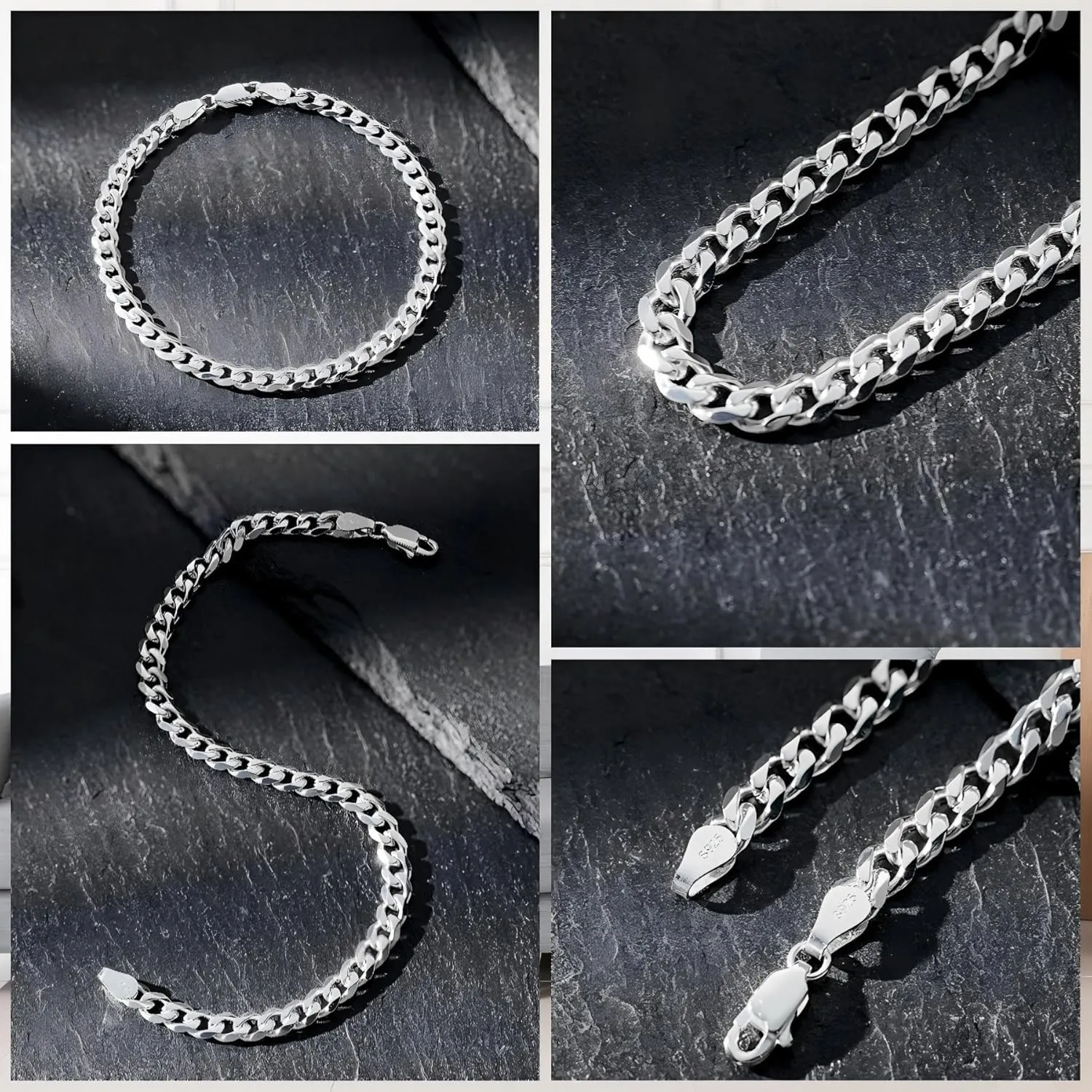 2 Pcs 925 Sterling Silver 5mm Cuban Link Chain for Men&2.5mm Rope Link Chain Bracelet Set for Men's&woman,Trendy hip-hop stacking Fashion Gift Boyfriend/Girlfriend/mother's Non Tarnish Hypoallergenic
