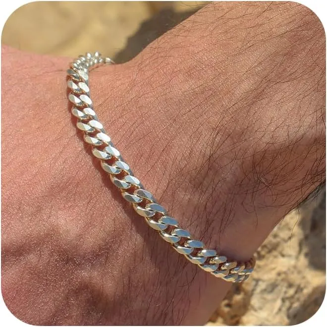 2 Pcs 925 Sterling Silver 5mm Cuban Link Chain for Men&2.5mm Rope Link Chain Bracelet Set for Men's&woman,Trendy hip-hop stacking Fashion Gift Boyfriend/Girlfriend/mother's Non Tarnish Hypoallergenic
