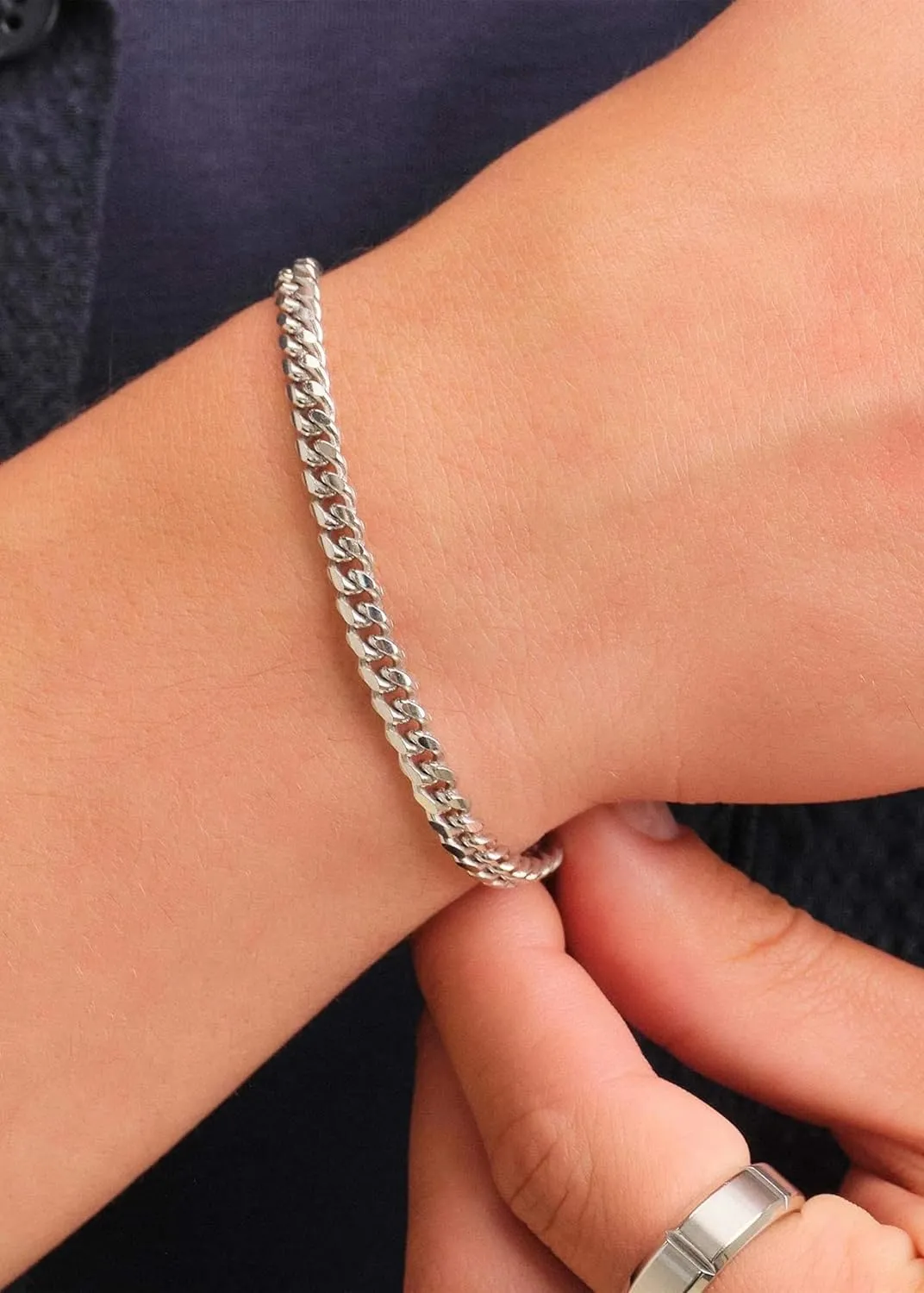 2 Pcs 925 Sterling Silver 5mm Cuban Link Chain for Men&2.5mm Rope Link Chain Bracelet Set for Men's&woman,Trendy hip-hop stacking Fashion Gift Boyfriend/Girlfriend/mother's Non Tarnish Hypoallergenic