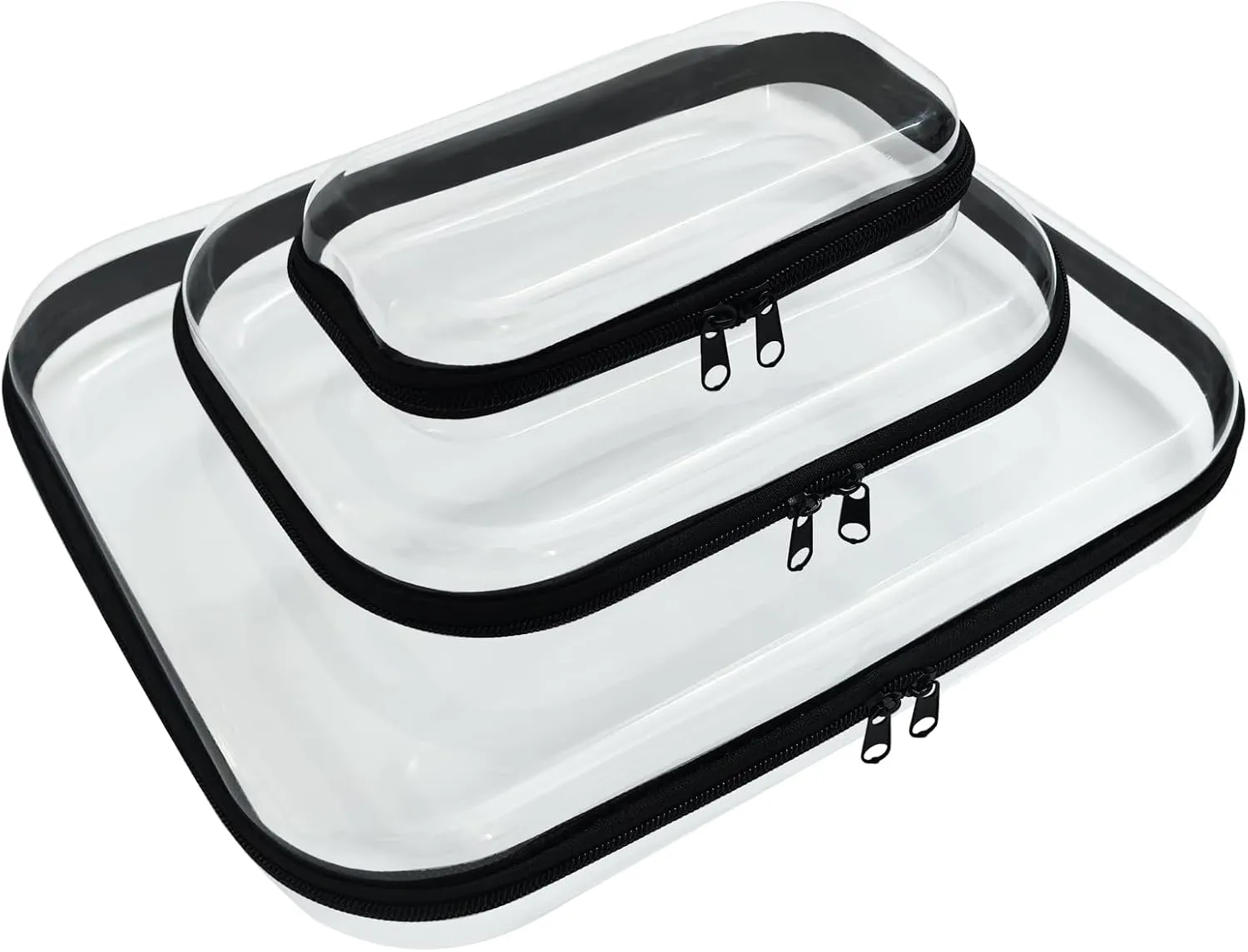 3 Pcs Clear Hard Zipper Case, Hard Shell Plastic Clear Organizer Bag, Transparent Makeup Pouches, Portable Box for Travel Toiletries, Toy Storage Bins (Black, Multi)