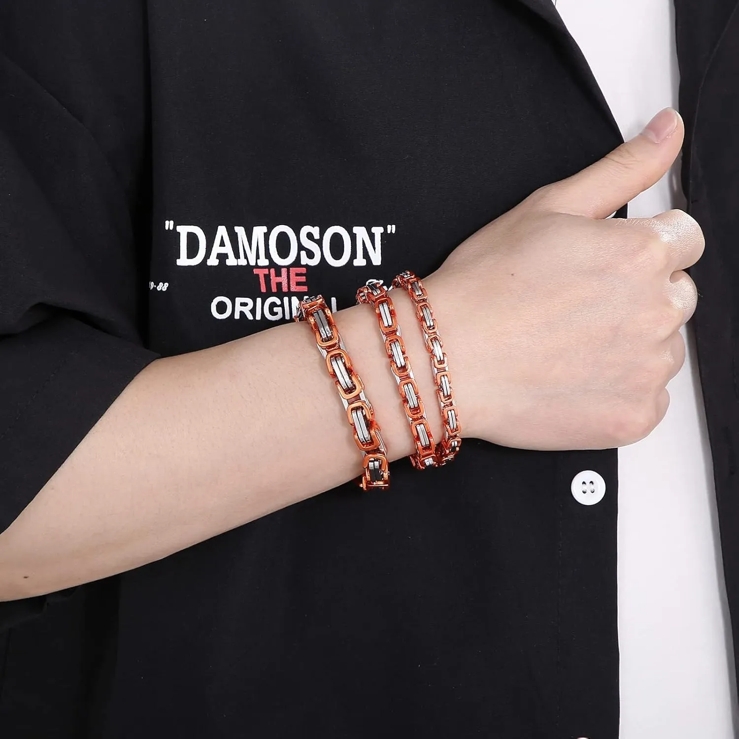 4/5/6/8mm Width Dubai Chain Bracelet Men and Women Multi-Specification Emperor Byzantium Chain Stainless Steel Bracelet 3Z60K (Purple 8mm-22cm)