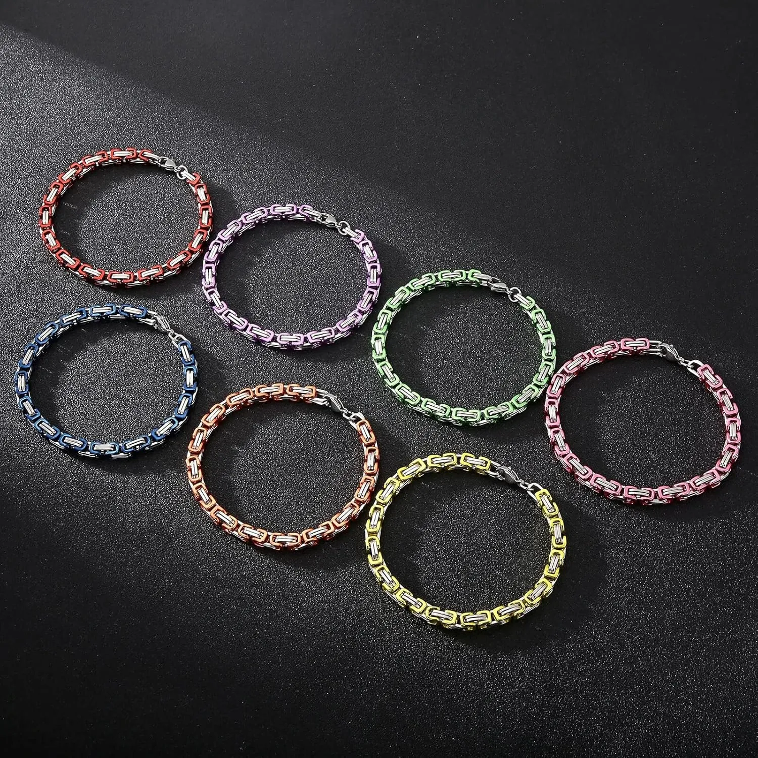 4/5/6/8mm Width Dubai Chain Bracelet Men and Women Multi-Specification Emperor Byzantium Chain Stainless Steel Bracelet 3Z60K (Purple 8mm-22cm)