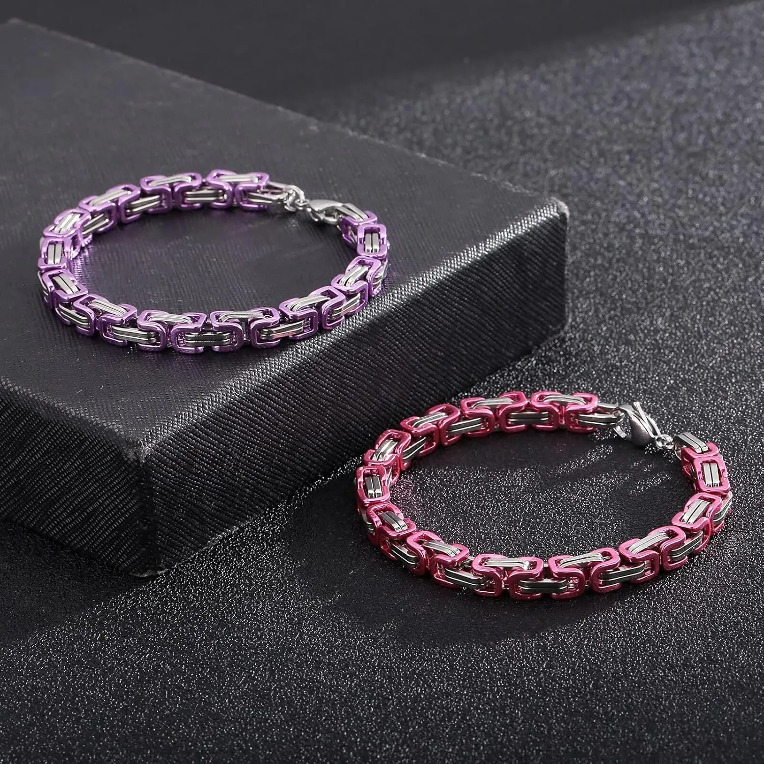 4/5/6/8mm Width Dubai Chain Bracelet Men and Women Multi-Specification Emperor Byzantium Chain Stainless Steel Bracelet 3Z60K (Purple 8mm-22cm)