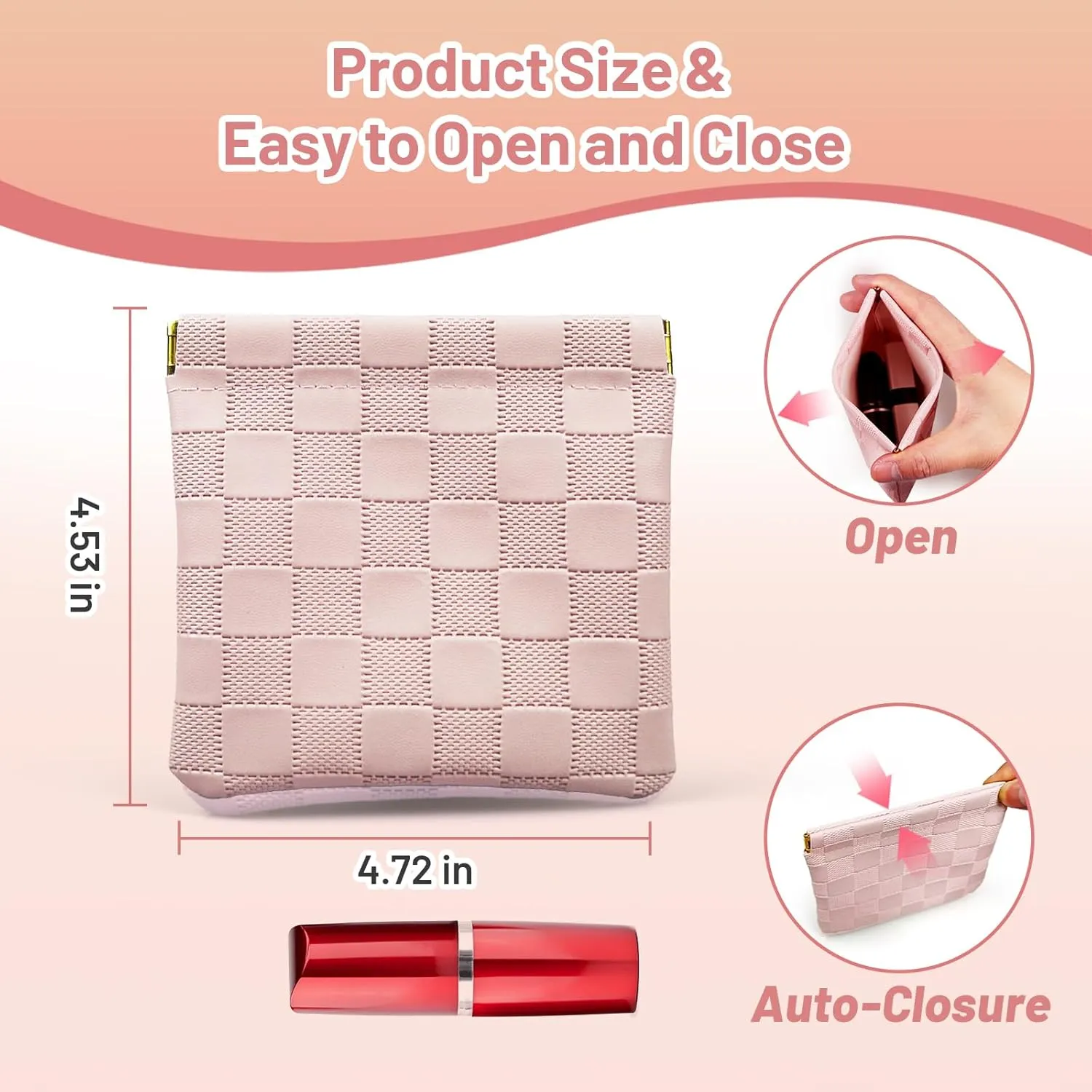 4.72x4.53 Small Pouches for Purse, New 4PCS Cute Checkered Snap Closure Storages, Mini Organizers for Inside Large Bag, Organize Makeup, Cosmetic, Lipstick, Coins in Women's Handbag