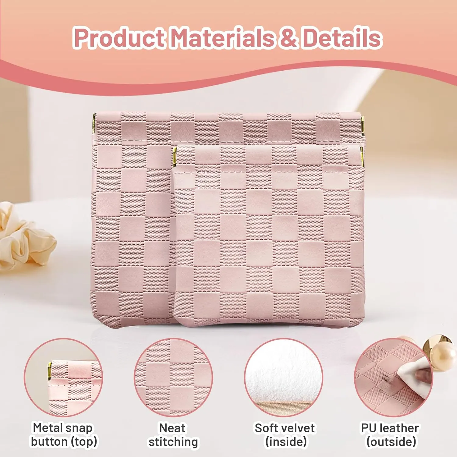4.72x4.53 Small Pouches for Purse, New 4PCS Cute Checkered Snap Closure Storages, Mini Organizers for Inside Large Bag, Organize Makeup, Cosmetic, Lipstick, Coins in Women's Handbag