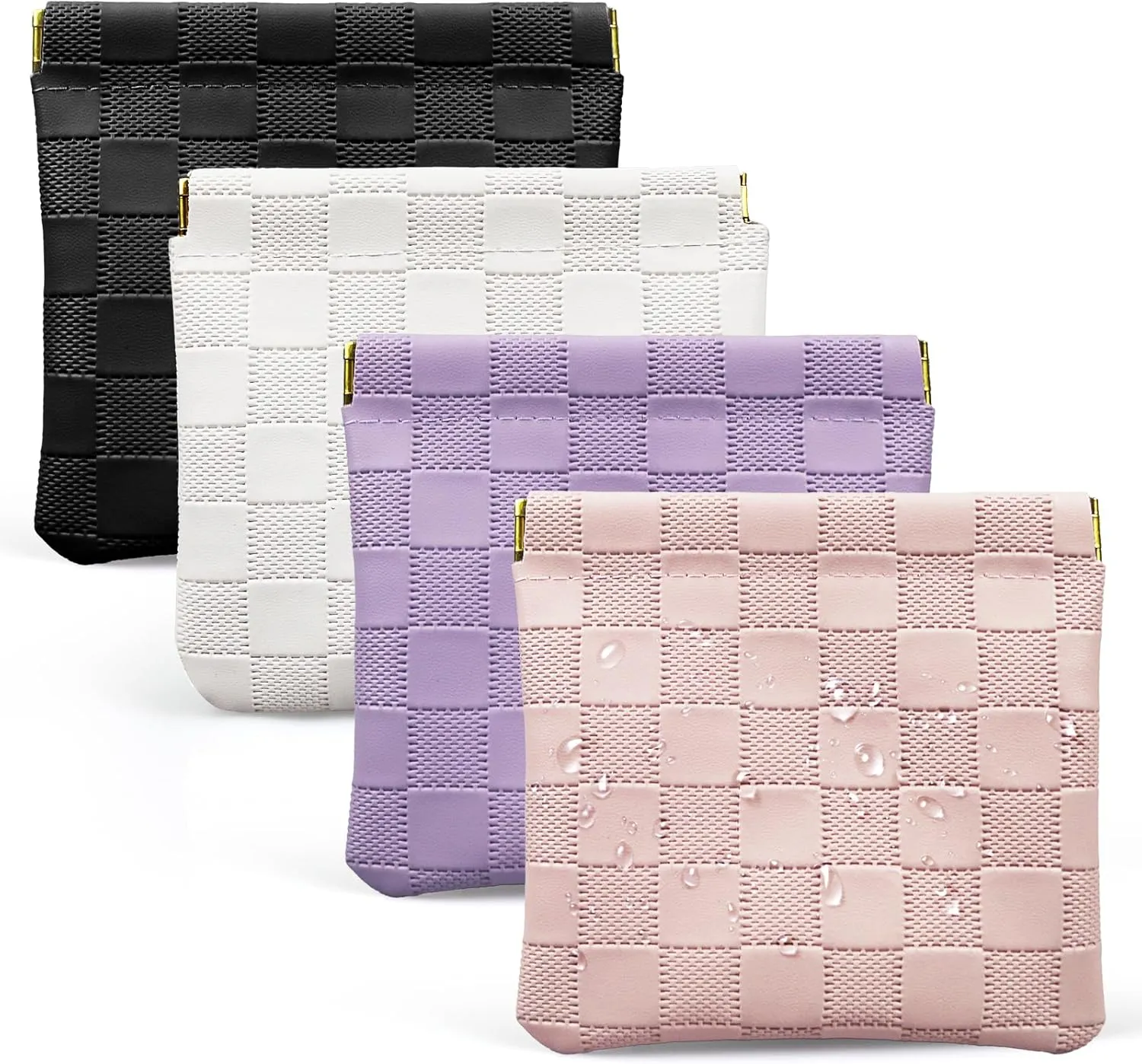 4.72x4.53 Small Pouches for Purse, New 4PCS Cute Checkered Snap Closure Storages, Mini Organizers for Inside Large Bag, Organize Makeup, Cosmetic, Lipstick, Coins in Women's Handbag