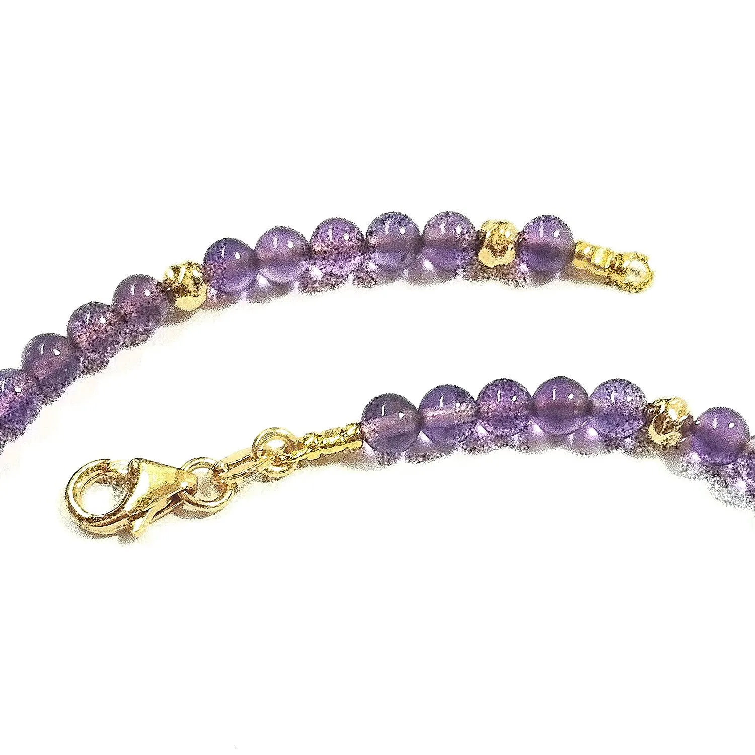 4mm Natural Amethyst Gemstone Beads and 14kt Gold Filled Hammered Beads Beaded Bracelet. Handmade to your size. Women, Men, Unisex. BalliSilver. (8.5" - 22cm)