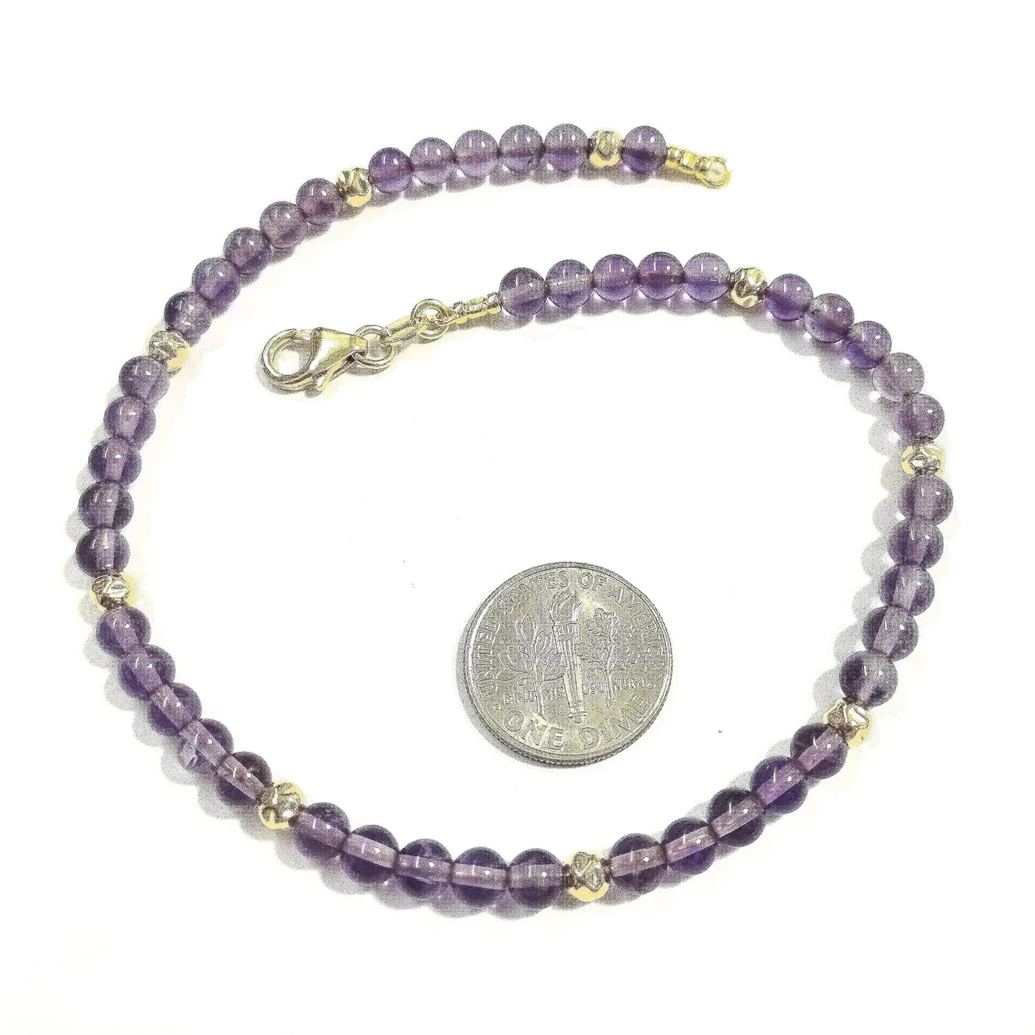 4mm Natural Amethyst Gemstone Beads and 14kt Gold Filled Hammered Beads Beaded Bracelet. Handmade to your size. Women, Men, Unisex. BalliSilver. (8.5" - 22cm)