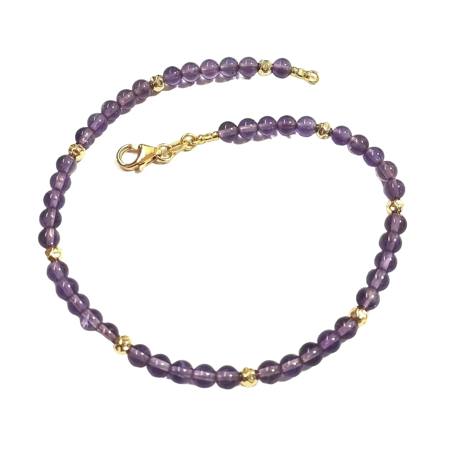 4mm Natural Amethyst Gemstone Beads and 14kt Gold Filled Hammered Beads Beaded Bracelet. Handmade to your size. Women, Men, Unisex. BalliSilver. (8.5" - 22cm)