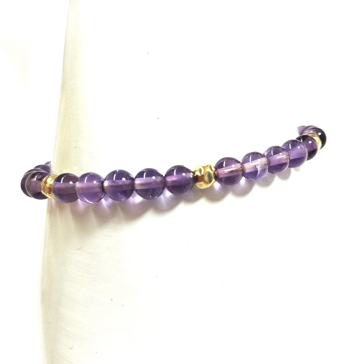 4mm Natural Amethyst Gemstone Beads and 14kt Gold Filled Hammered Beads Beaded Bracelet. Handmade to your size. Women, Men, Unisex. BalliSilver. (8.5" - 22cm)