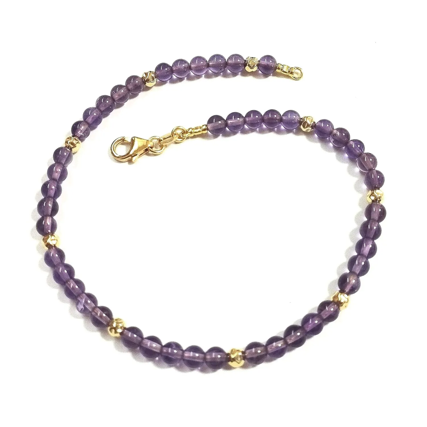 4mm Natural Amethyst Gemstone Beads and 14kt Gold Filled Hammered Beads Beaded Bracelet. Handmade to your size. Women, Men, Unisex. BalliSilver. (8.5" - 22cm)