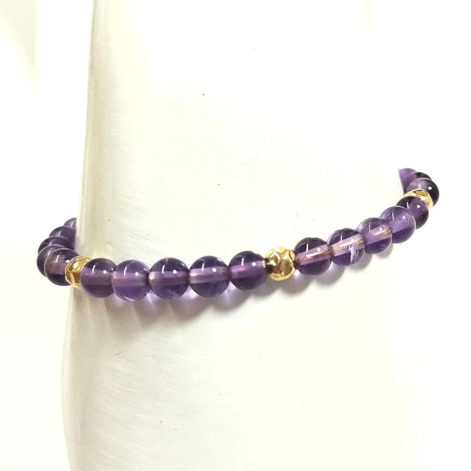 4mm Natural Amethyst Gemstone Beads and 14kt Gold Filled Hammered Beads Beaded Bracelet. Handmade to your size. Women, Men, Unisex. BalliSilver. (8.5" - 22cm)