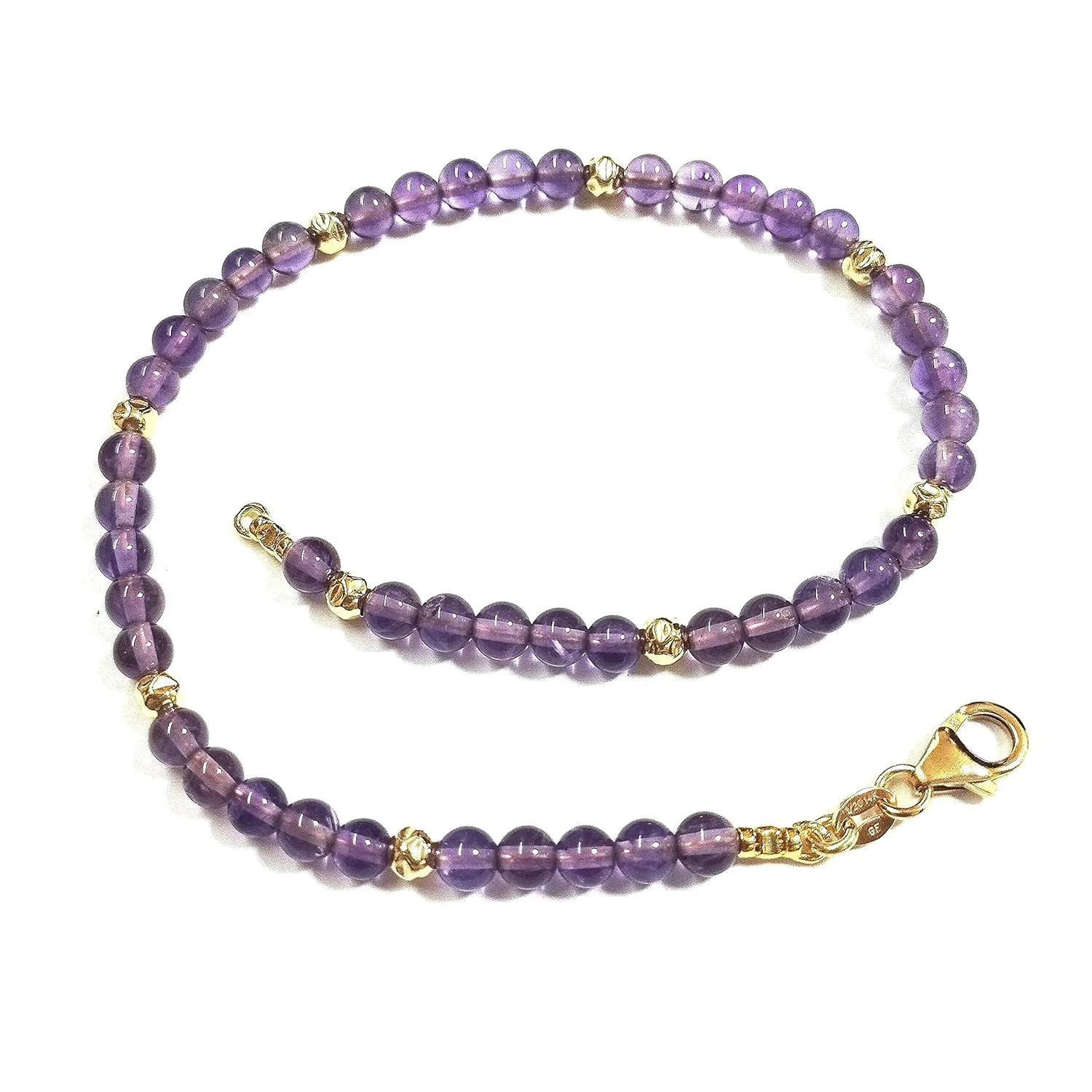 4mm Natural Amethyst Gemstone Beads and 14kt Gold Filled Hammered Beads Beaded Bracelet. Handmade to your size. Women, Men, Unisex. BalliSilver. (8.5" - 22cm)