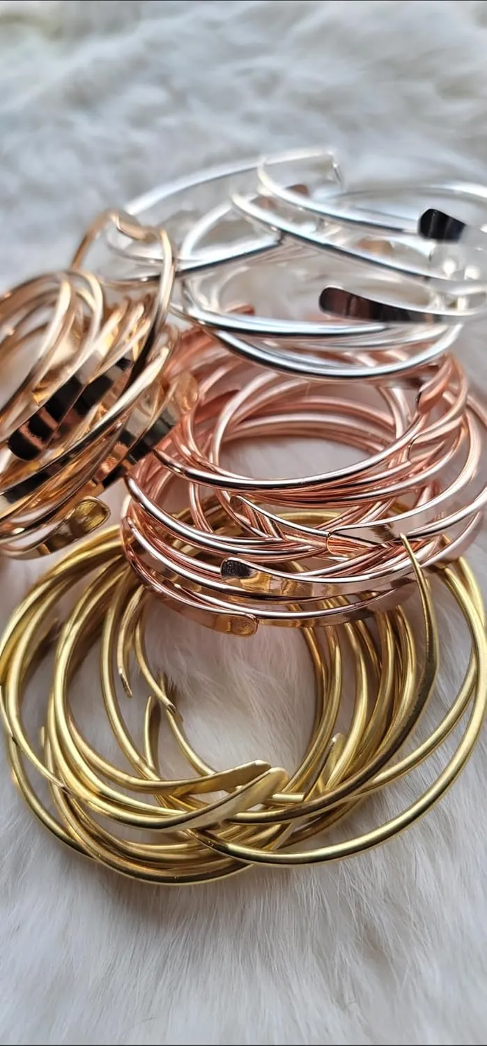 5 Raw Brass Cuff Bracelets Set, African Brass Bangles For Women, Hammered Ends Stacking Bracelets, Boho Tribal Cultural Jewelry (Set Of 5)