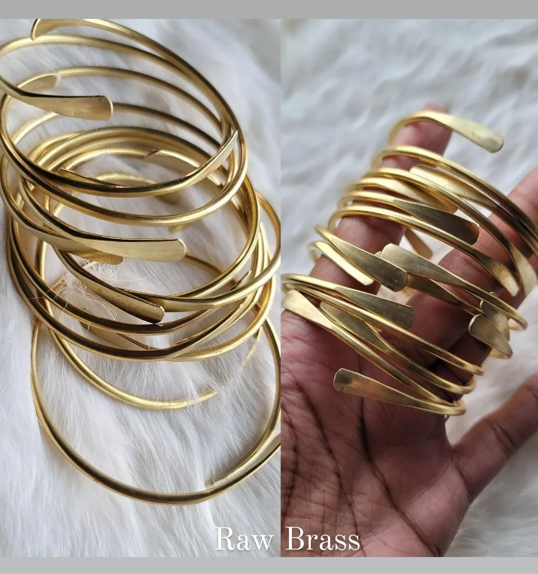 5 Raw Brass Cuff Bracelets Set, African Brass Bangles For Women, Hammered Ends Stacking Bracelets, Boho Tribal Cultural Jewelry (Set Of 5)