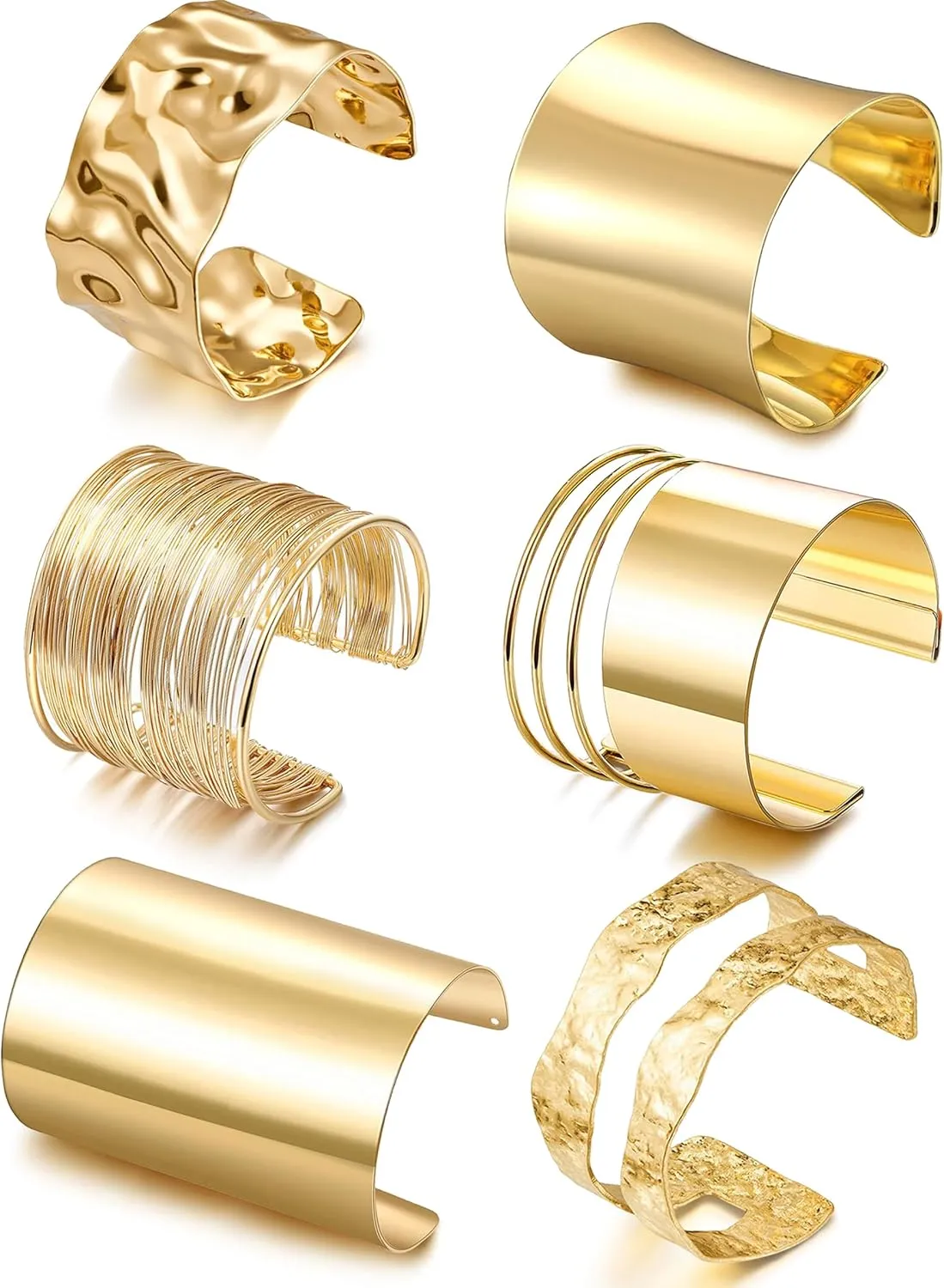6 Pcs Chunky Gold Cuff Bracelets for Women Open Adjustable Arm Bracelet Gold Wrist Cuff Wrap Bracelet