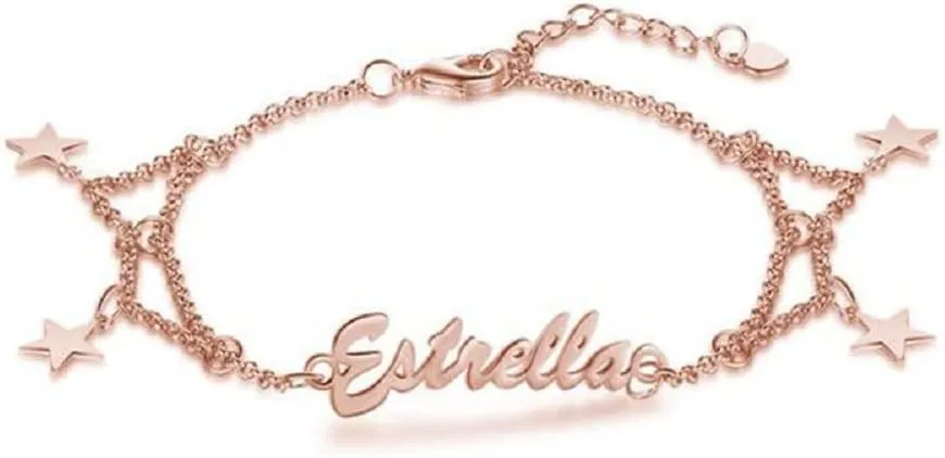 925 Sterling Silver Personalized Name Stars Charm Custom Link Chain Anklet Bracelets Jewelry