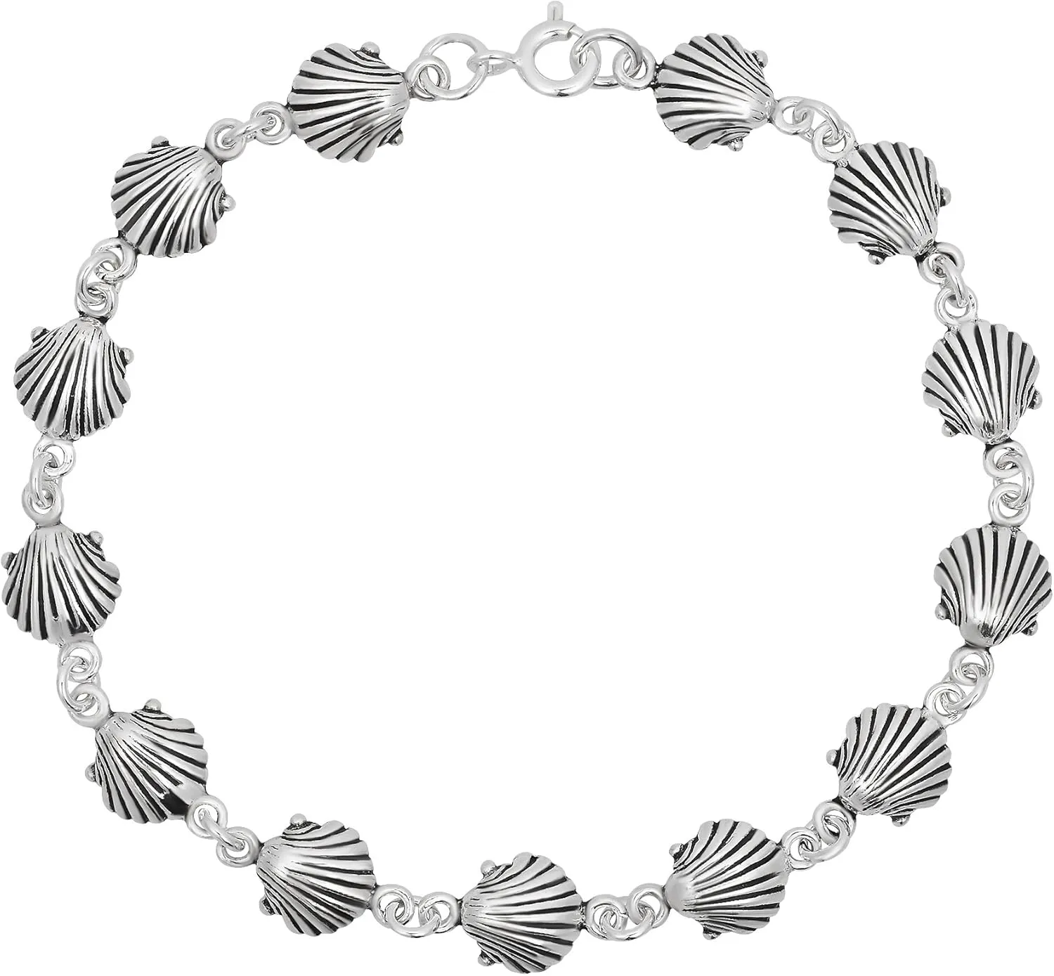 AeraVida Delicate Seashell .925 Sterling Silver Link Bracelet| Link Bracelet Women | Sterling Silver Bangle Bracelet | Sterling Silver Bracelet | Seashell Silver Link Bracelet