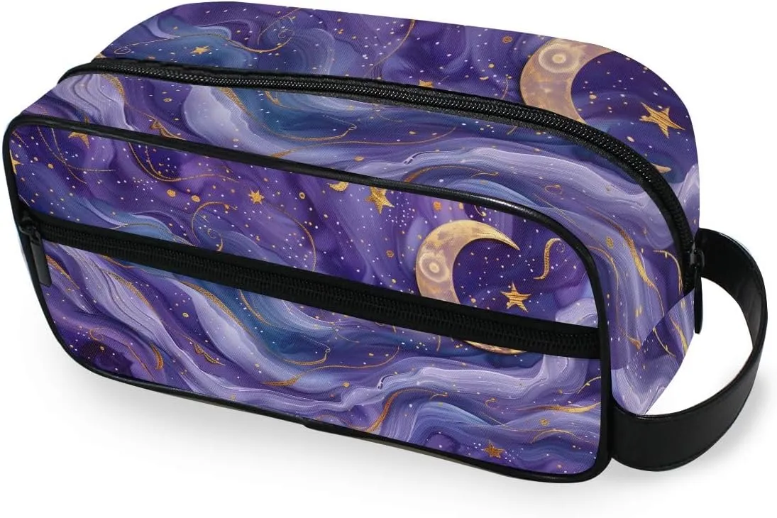 ALAZA Travel Toiletry Bag Hanging Dopp Kit Shaving Bag Large Purples Stars Crescent Moon Toiletries Organizer Accessories Bags for Men Women