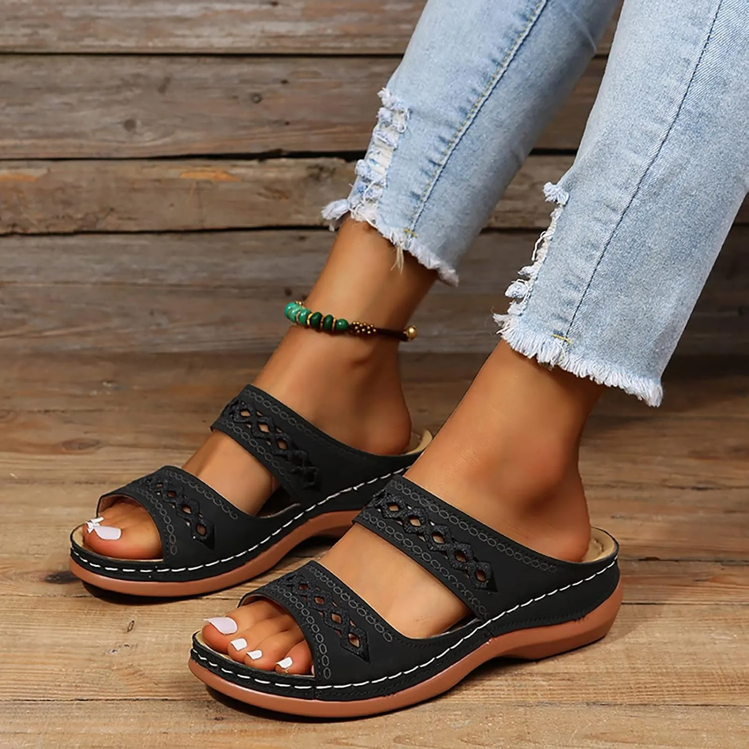 AMDBEL Orthopedic Sandals for Women,Women Walking Slippers with Arch Support Anti-Slip Sandals Slip On Flip Flop Casual Shoes