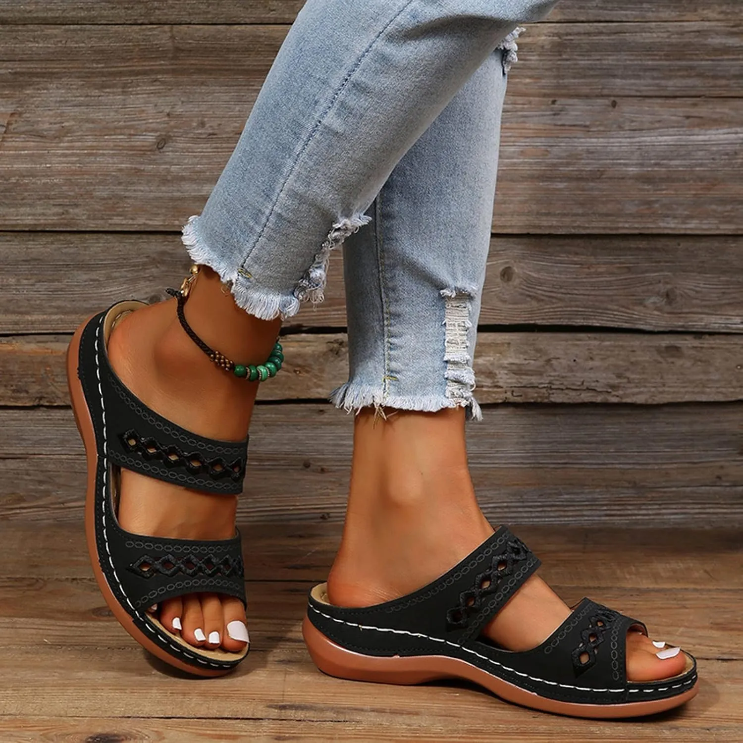 AMDBEL Orthopedic Sandals for Women,Women Walking Slippers with Arch Support Anti-Slip Sandals Slip On Flip Flop Casual Shoes