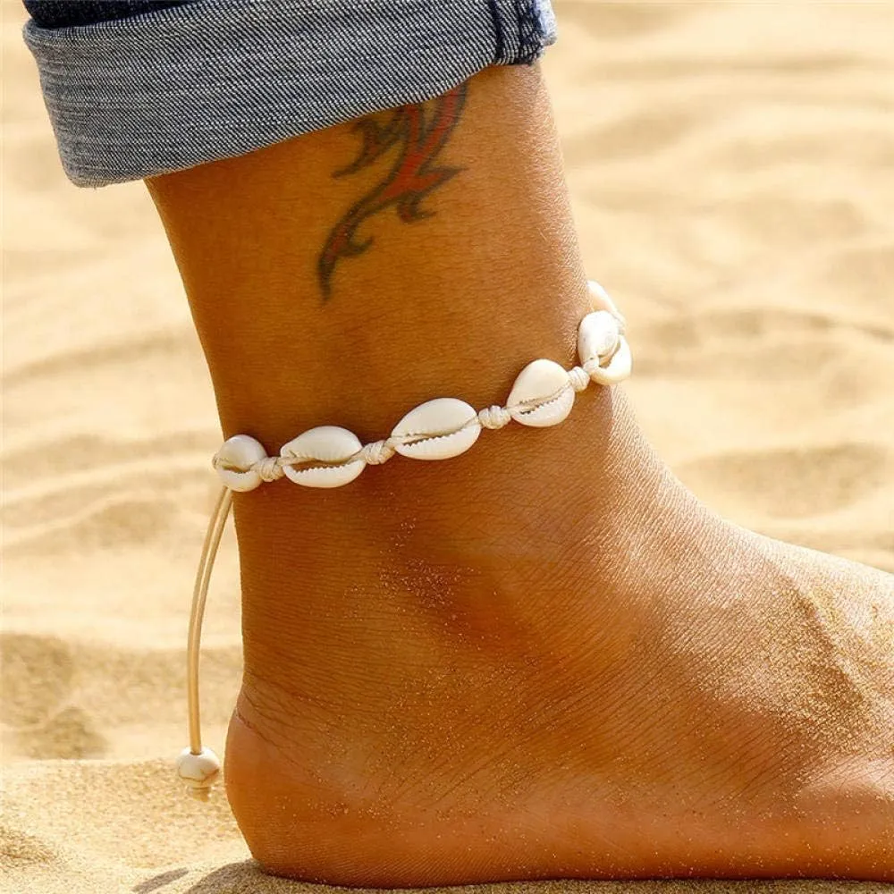 Anklet Bracelet Shell Anklets For Women Handmade Leather Woven Natural Shell Foot Jewelry Summer Beach Barefoot Bracelet Ankle On Leg