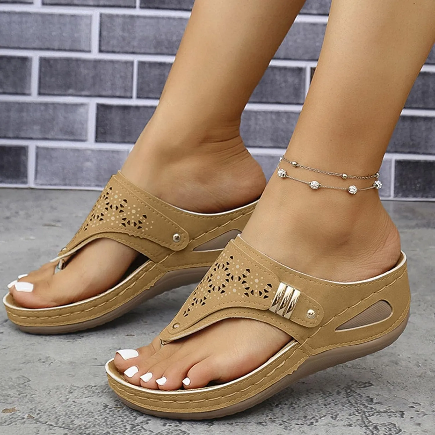 Arch Support Sandals Womens Casual Dressy Slip On Flip Flops Comfortable Wedge Shoes for Women Walking Thong Sandal