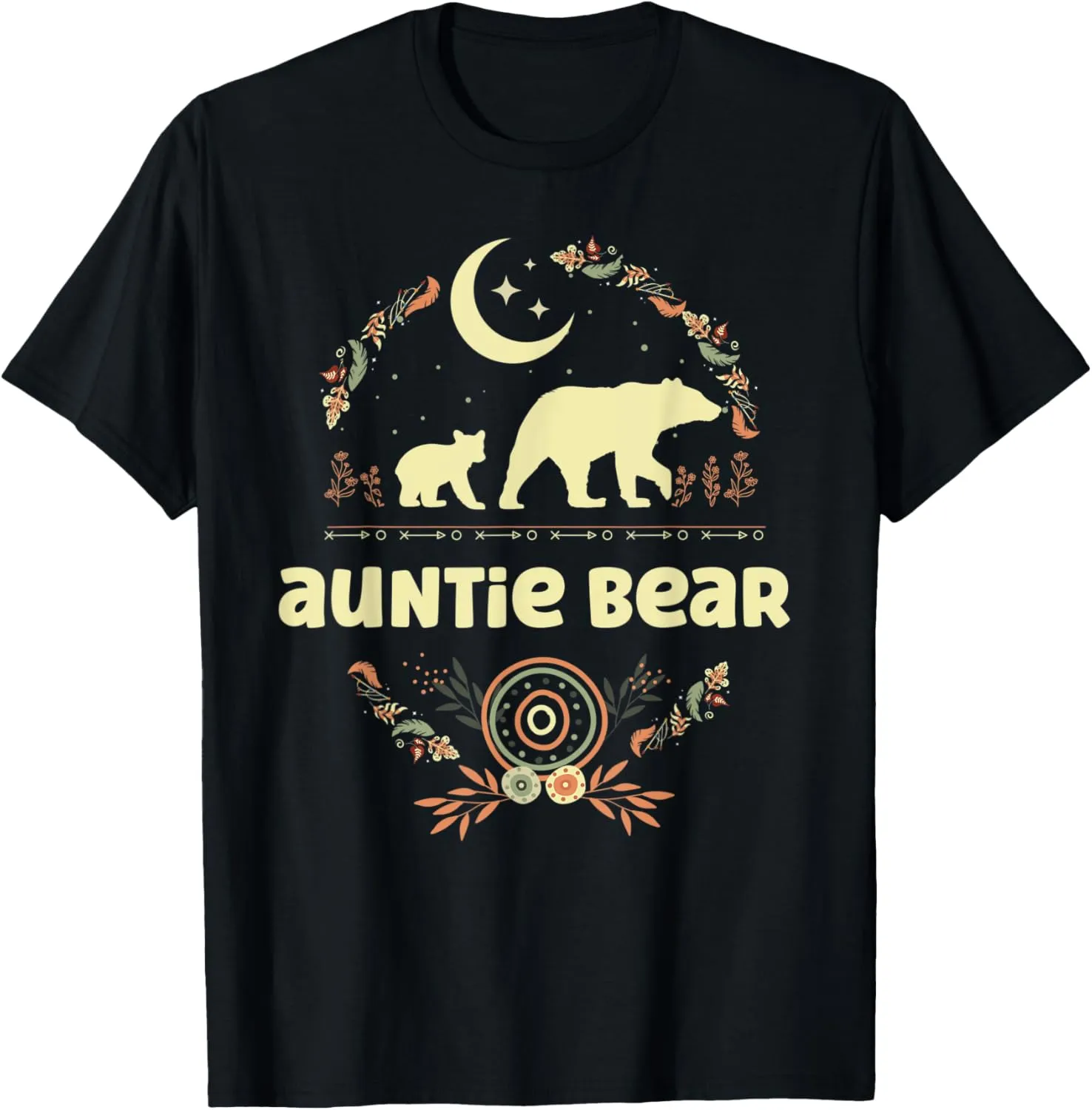 Auntie Bear With 1 Cub Boho Floral Cute Aunt Bear T-Shirt