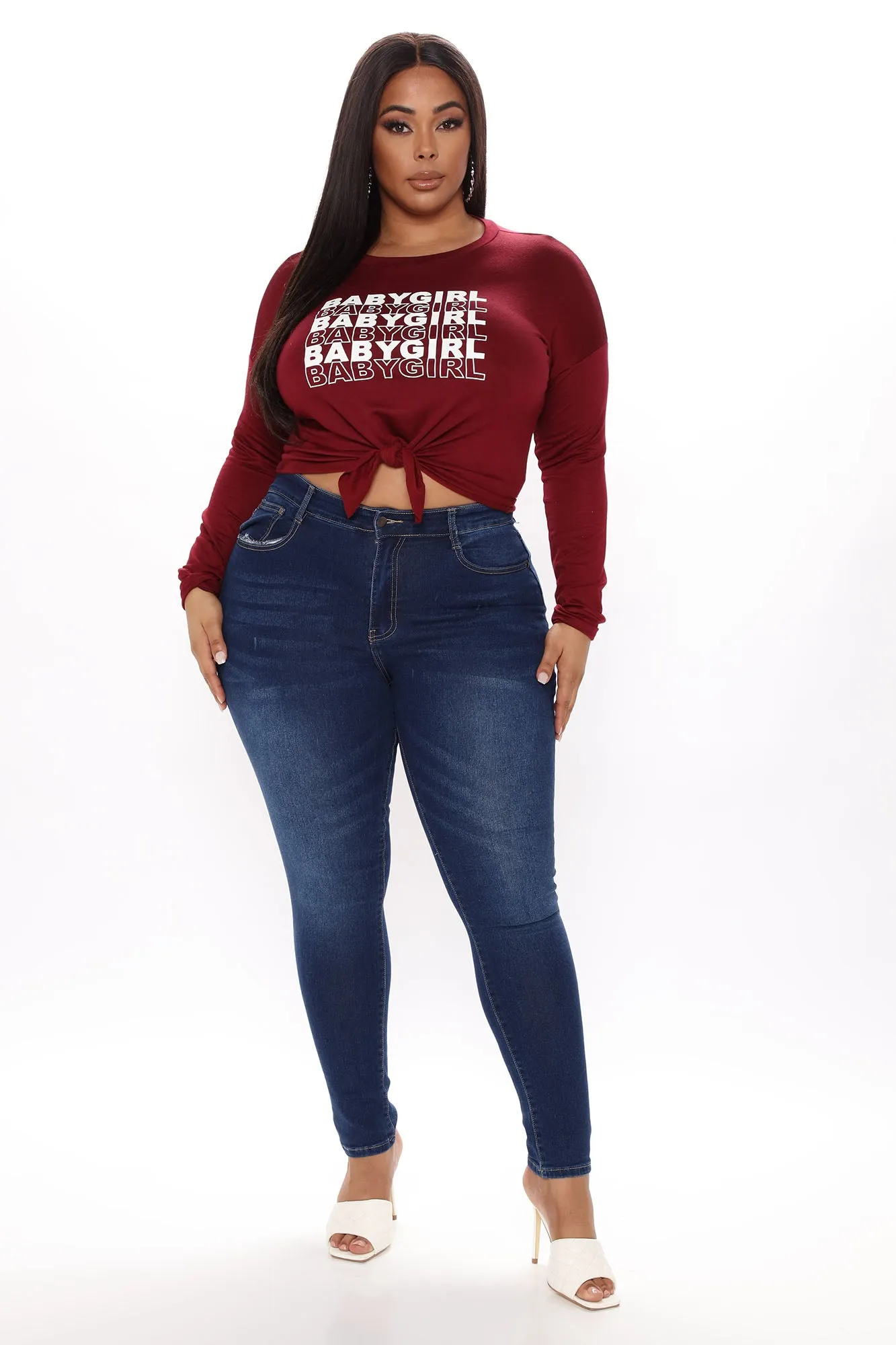 Baby Girl Tie Front Cropped Top - Burgundy