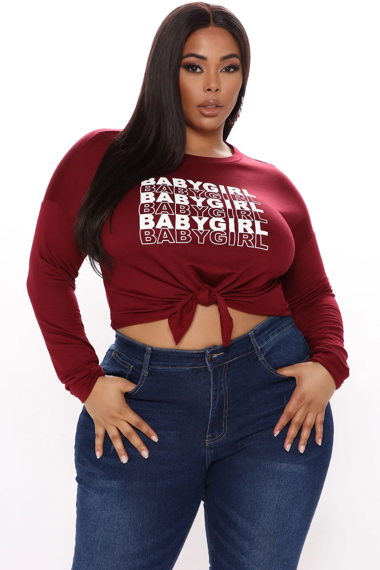 Baby Girl Tie Front Cropped Top - Burgundy