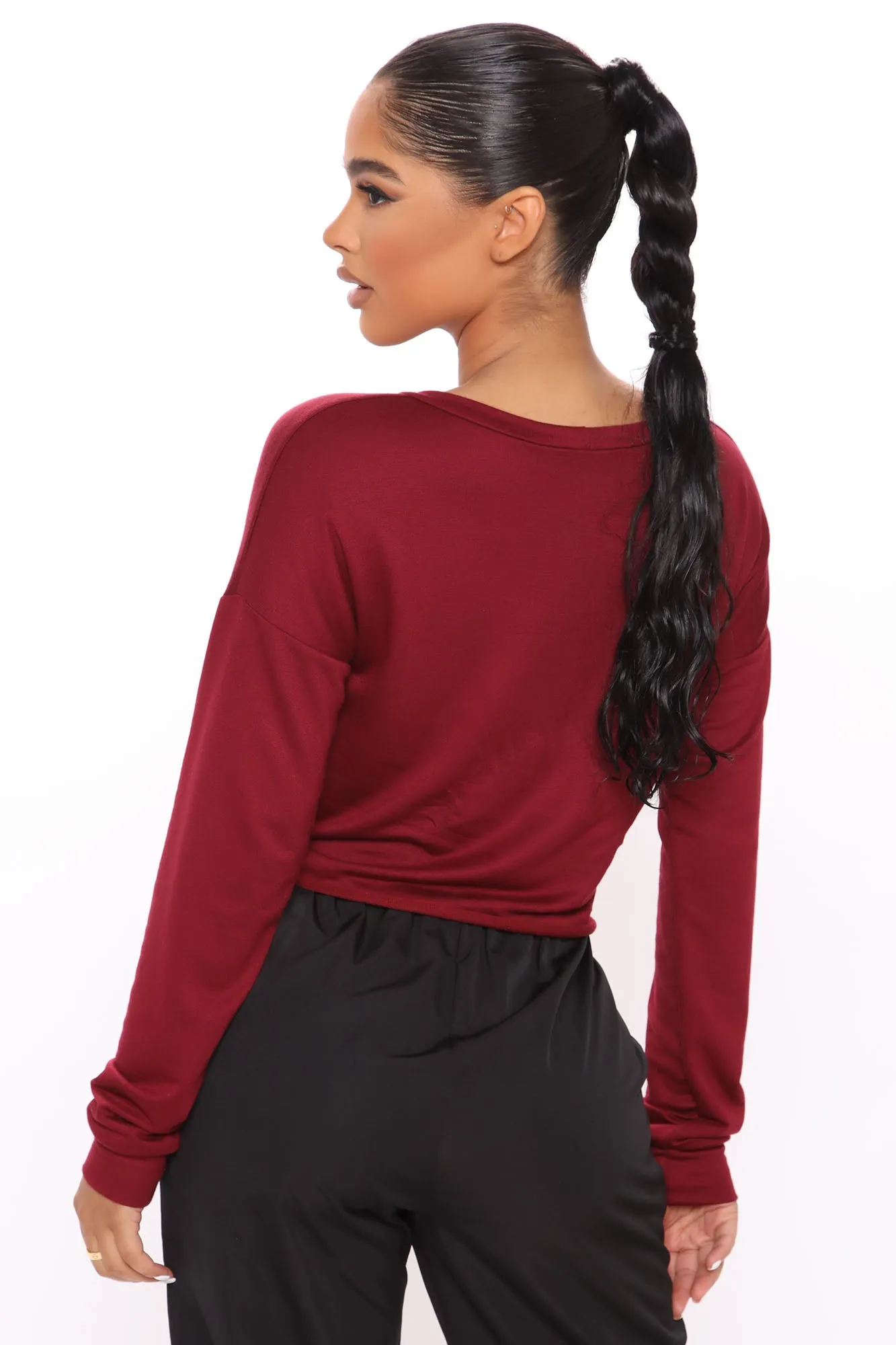 Baby Girl Tie Front Cropped Top - Burgundy