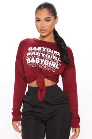 Baby Girl Tie Front Cropped Top - Burgundy