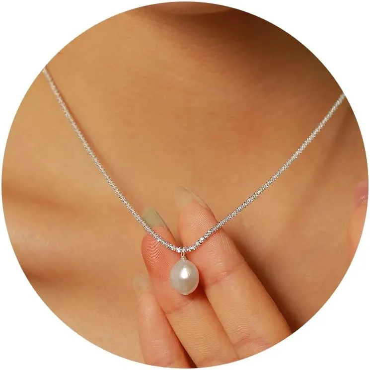 Baroque Pearl Necklace Single Pearls Pendant Necklaces for Women S925 Sterling Silver Pearls Choker Necklace Chain Pearl Drop Necklaces Everyday Jewelry Gifts for Mom Daughter Birthday Graduation Gifts