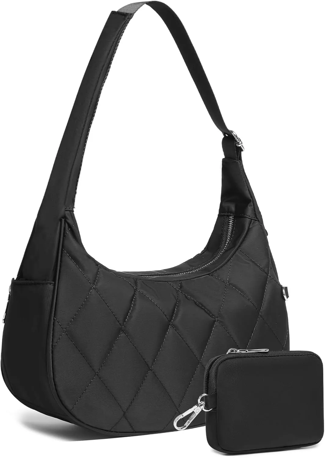 BAVERGE Nylon Crescent Bag Women Small Quilted Shoulder Purse Women's Hobo Handbag with Coin Wallet Mini Tote