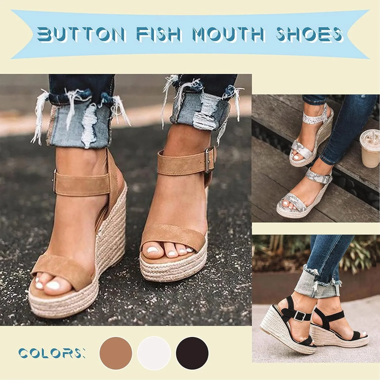 Black Sandals Women Wedge, Womens High Retro Sandals Open Toe Lace Up Platform Heels Shoes Wedges Sandals