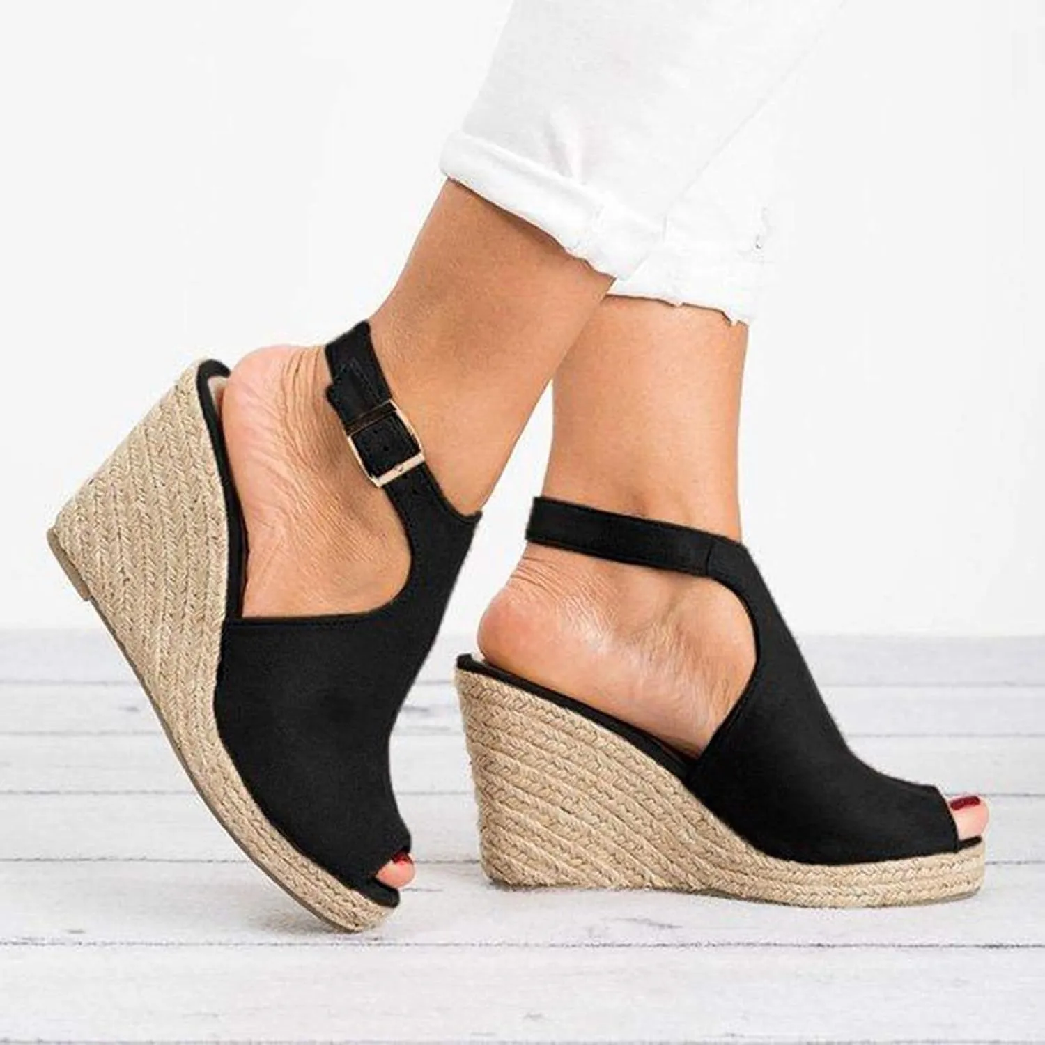 Black Sandals Women Wedge, Womens High Retro Sandals Open Toe Lace Up Platform Heels Shoes Wedges Sandals