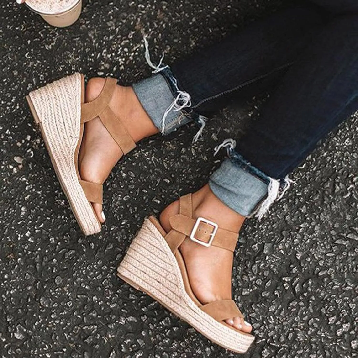 Black Sandals Women Wedge, Womens High Retro Sandals Open Toe Lace Up Platform Heels Shoes Wedges Sandals