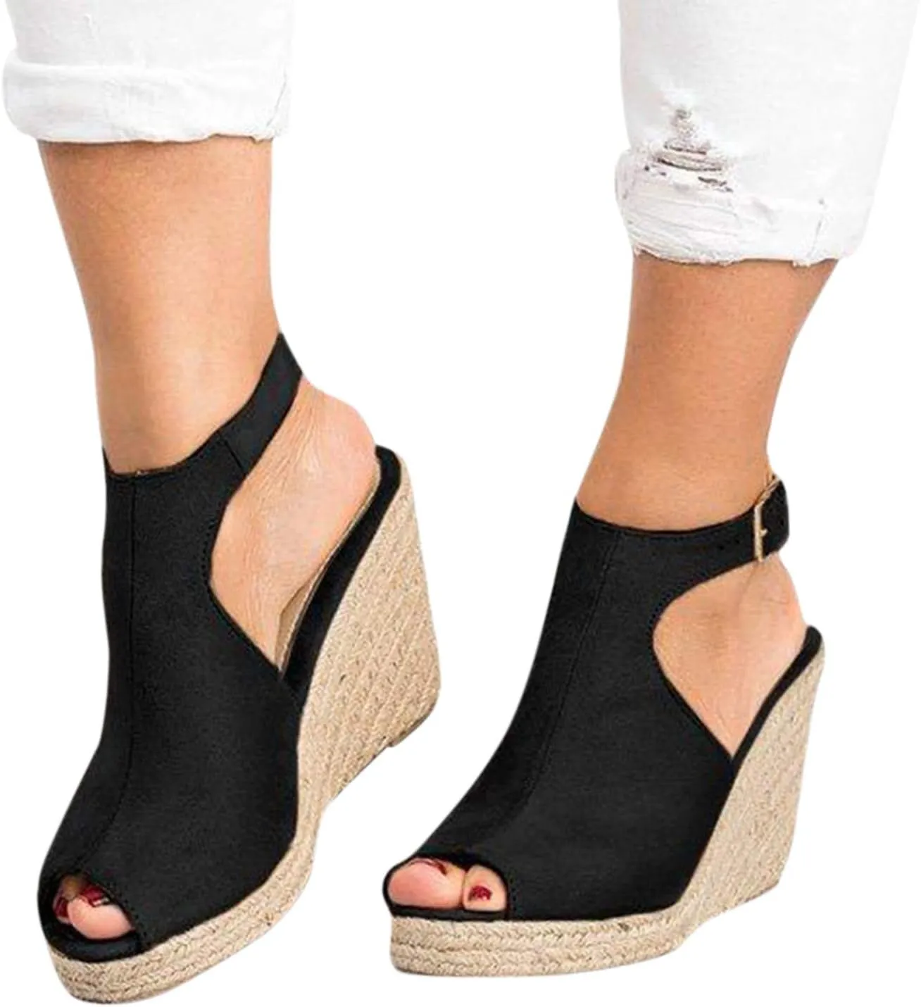 Black Sandals Women Wedge, Womens High Retro Sandals Open Toe Lace Up Platform Heels Shoes Wedges Sandals