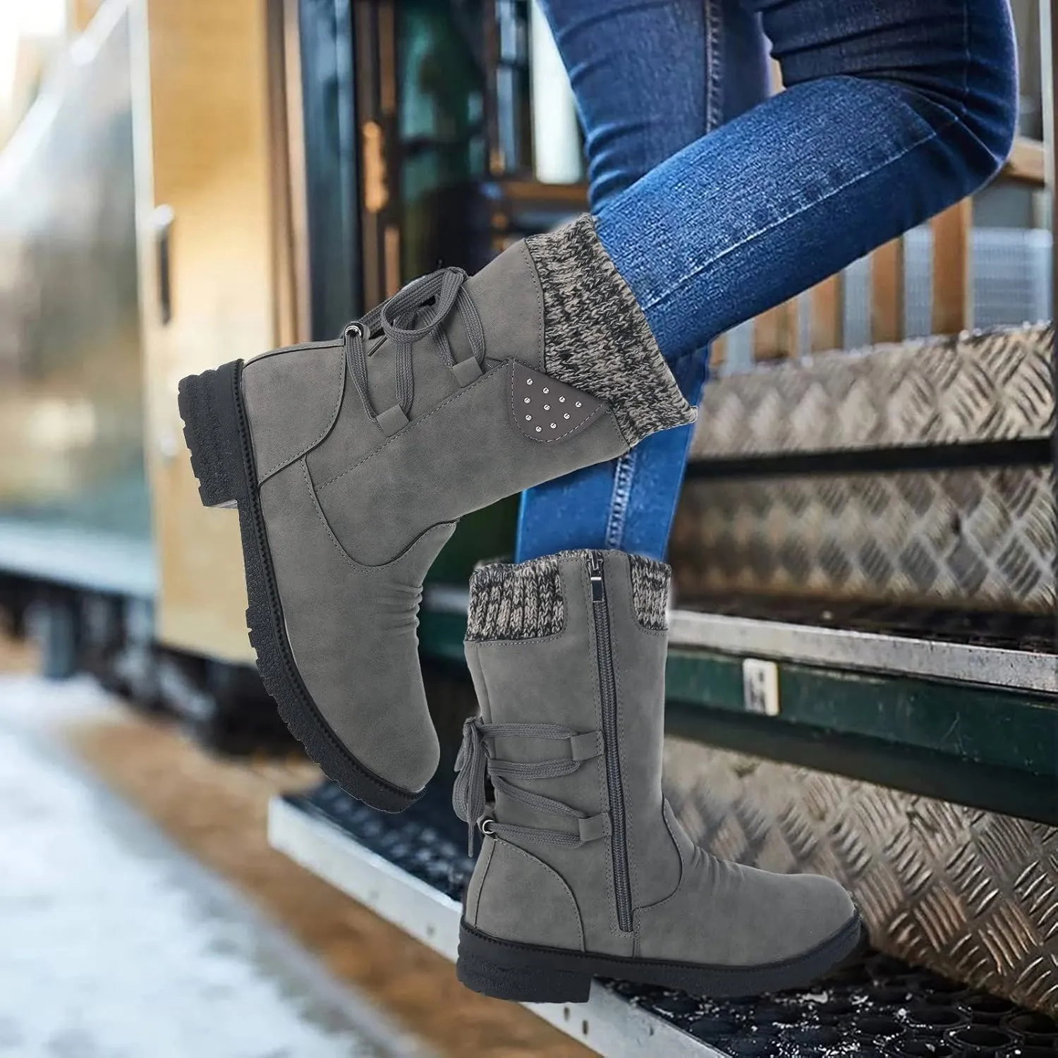 Black Winter Boots for Women Wide Calf Womens Snow Boots 9.5 Wide Warm Winter Boots Women Womens Snow Shoes Ankle Tall Black Winter Boots for Women