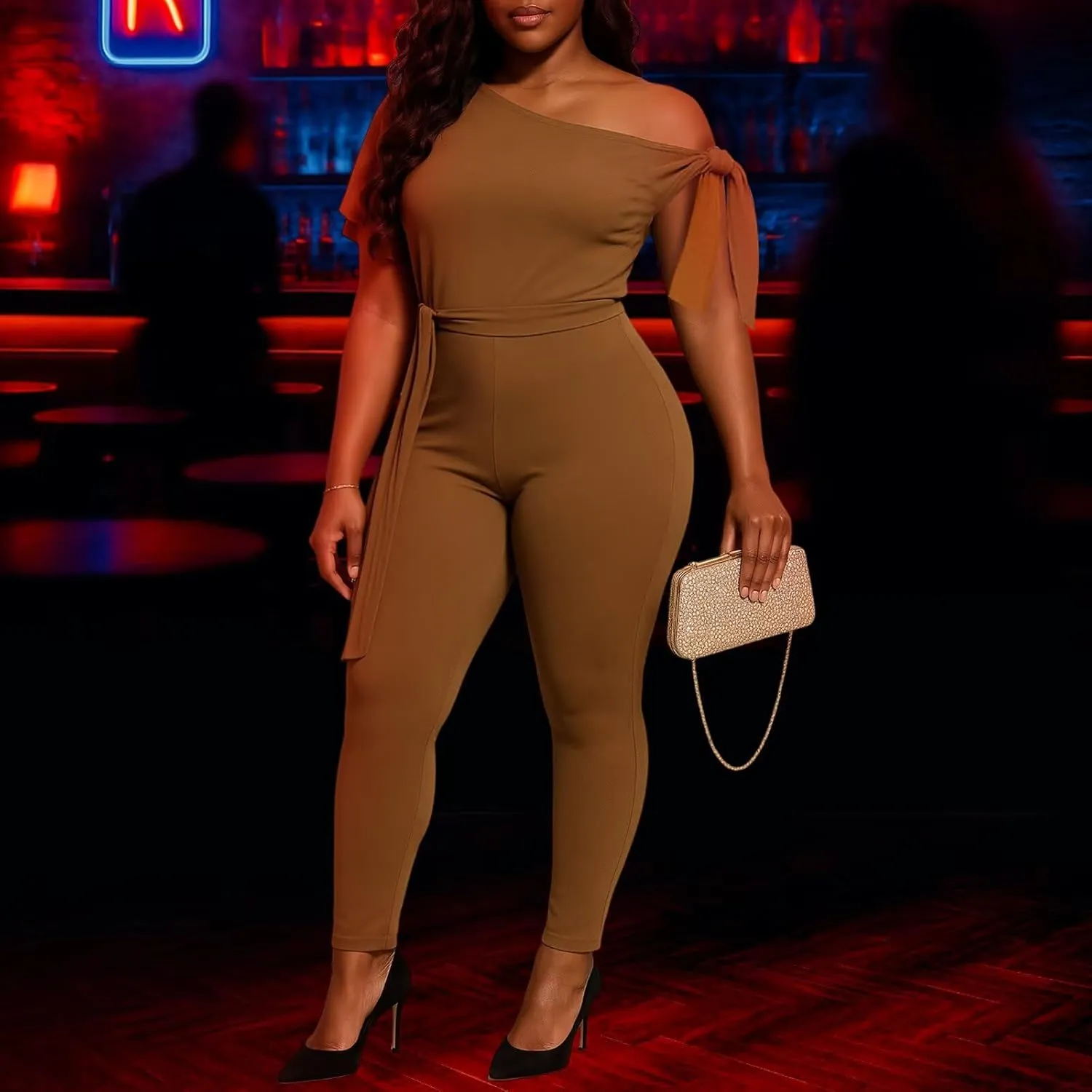 Bodycon Sexy Jumpsuits for Women One Piece Summer Casual Rompers Tie Shoulder Party Club Jumpsuit Romper